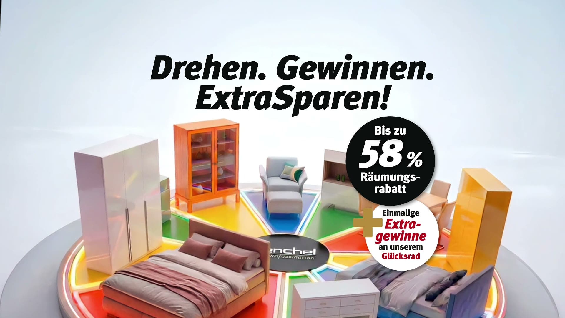Fenchel-Glücksrad-Aktion: Drehen. Gewinnen. ExtraSparen! – das drehende Möbel-Glücksrad.